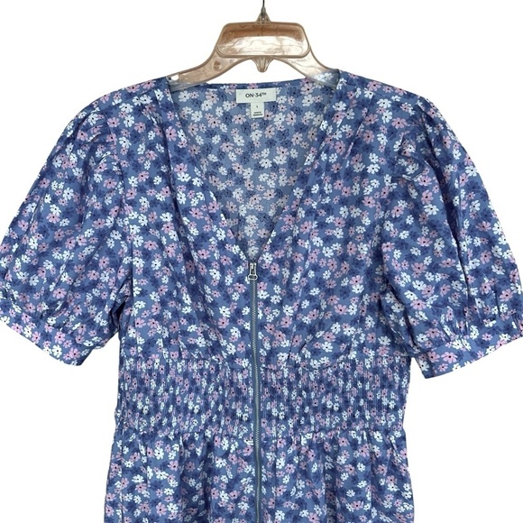 On 34th Women's Printed Cotton Zip-Front Puff-Sleeve Dress, Large - Picture 9 of 11